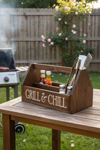 Dark Stain Grill & Chill Caddy - Poor Richard Font