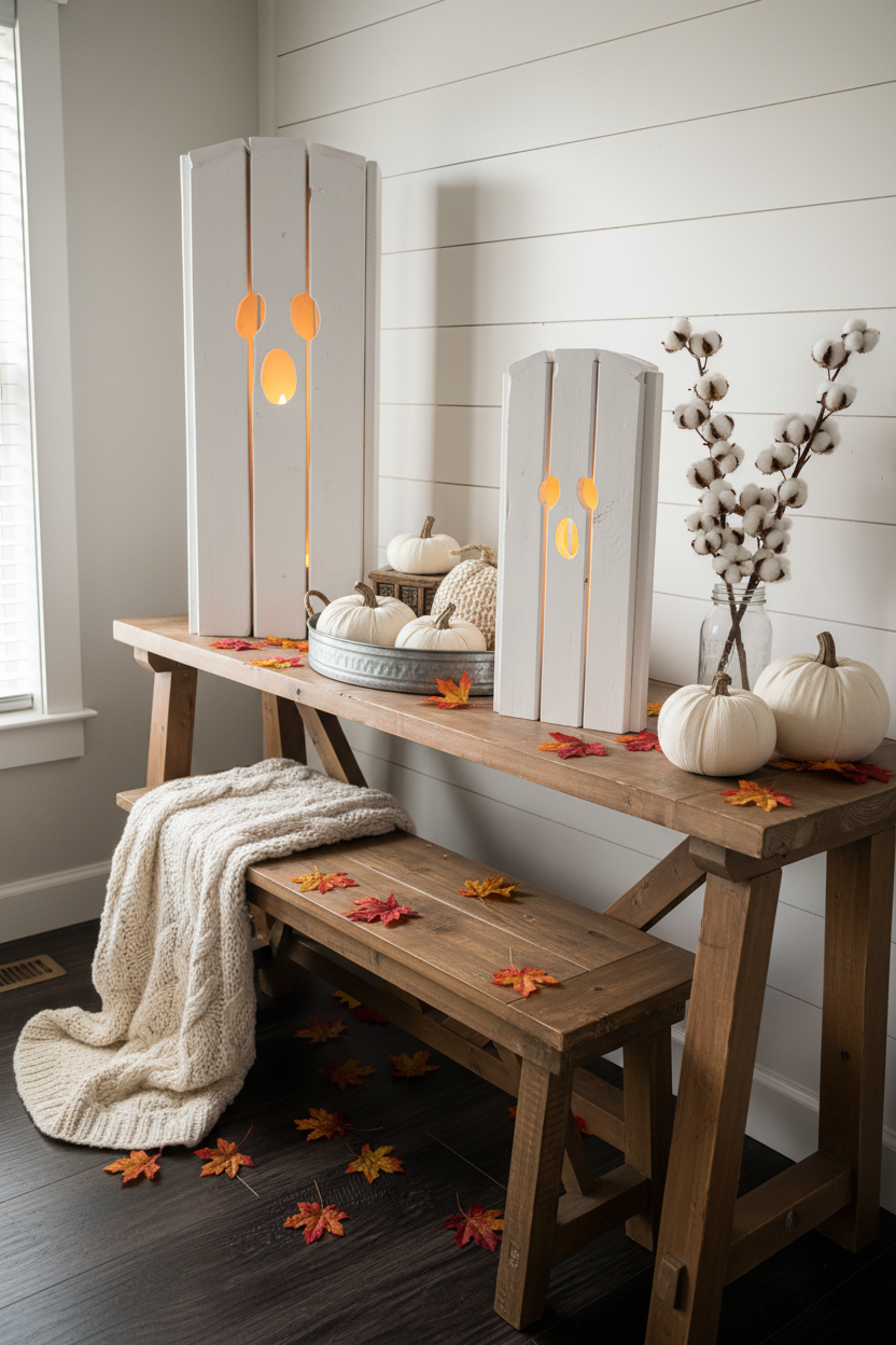 Ghost Luminaries Fall Farmhouse Console