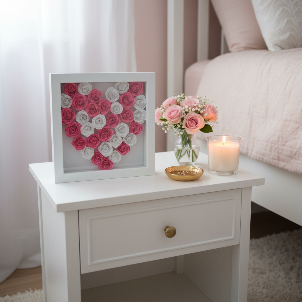 Hot pink white paper rose heart