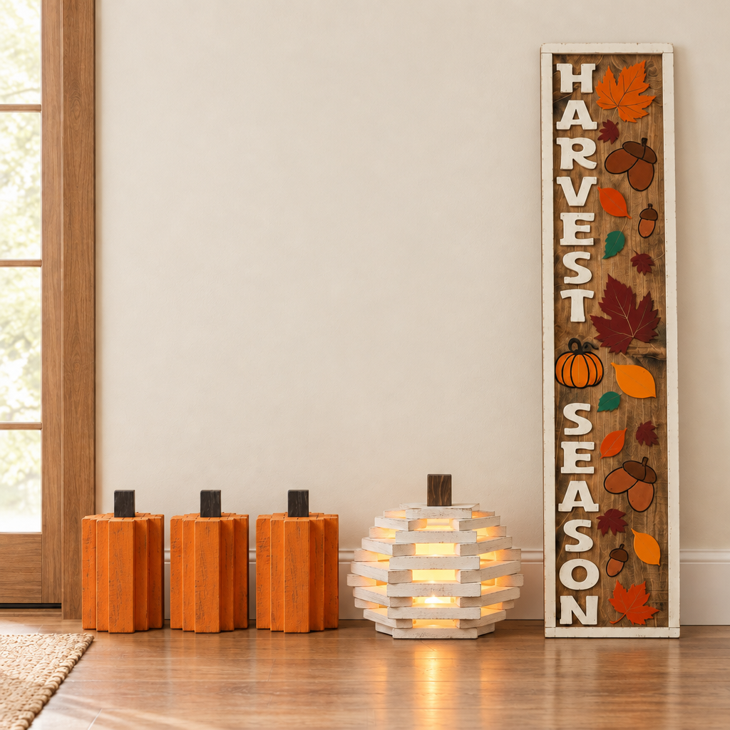 Complete Fall Porch Look Bundle | Harvest Leaner + Pumpkin Trio + Octo-Pumpkin Lantern