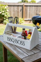 Rustic White BBQ Boss Caddy - Filled with BBQ Tools